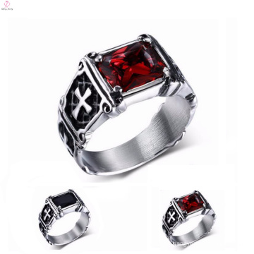 Anillos cruzados grabados en acero inoxidable titanio plata 316L para hombres